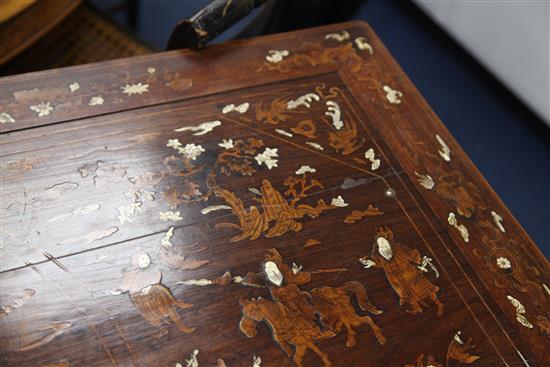 A Chinese carved and inlaid hardwood altar table, W.4ft 3in. D.2ft 5in. H.2ft 9in.